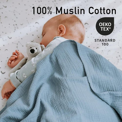 GLLQUEN Baby Muslin Swaddle Blankets - 3-Pack Unisex Receiving Blankets for Newborns | Elephant Design, 40 x 38 Inches