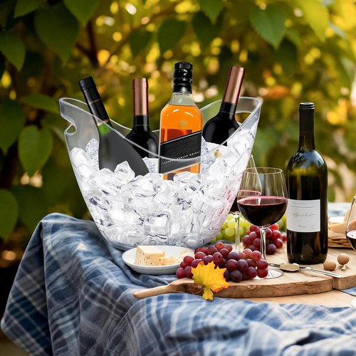 2 Pack Clear Acrylic Ice Buckets for Parties - 8L Large Beverage Tub for Champagne, Beer & Wine, Plastic Drink Bucket Cooler Bin for Indoor/Outdoor Cocktail Bars (Clear Ice Bin Holds 6 Bottles & Ice)