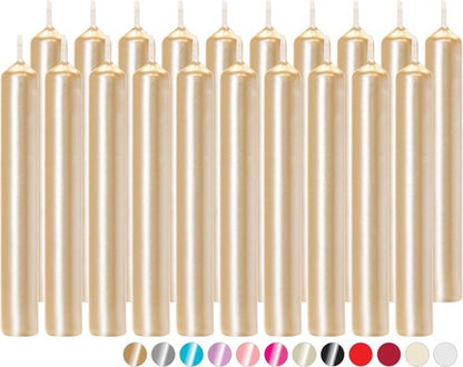 BRUBAKER Mini Taper Candles - 20 Pcs Pale Gold Unscented 3¾ x ½ Inches for Rituals, Weddings & Decor