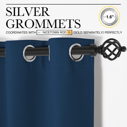 NICETOWN Moroccan Blue Room Darkening Curtains for Kitchen, Window Treatment Thermal Insulated Solid Grommet Room Darkening Curtains/Drapes for Bedroom (Set of 2, 42 inches Wide by 68 inches Long)