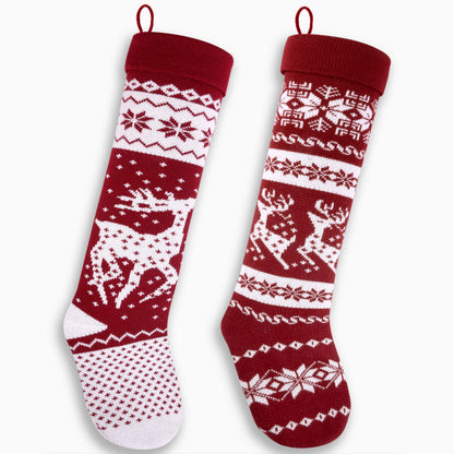 26-Inch Large Nordic Style Knitted Christmas Stockings in Burgundy/White for Stuffers & Mantel, Wall, & Staircase Decoration