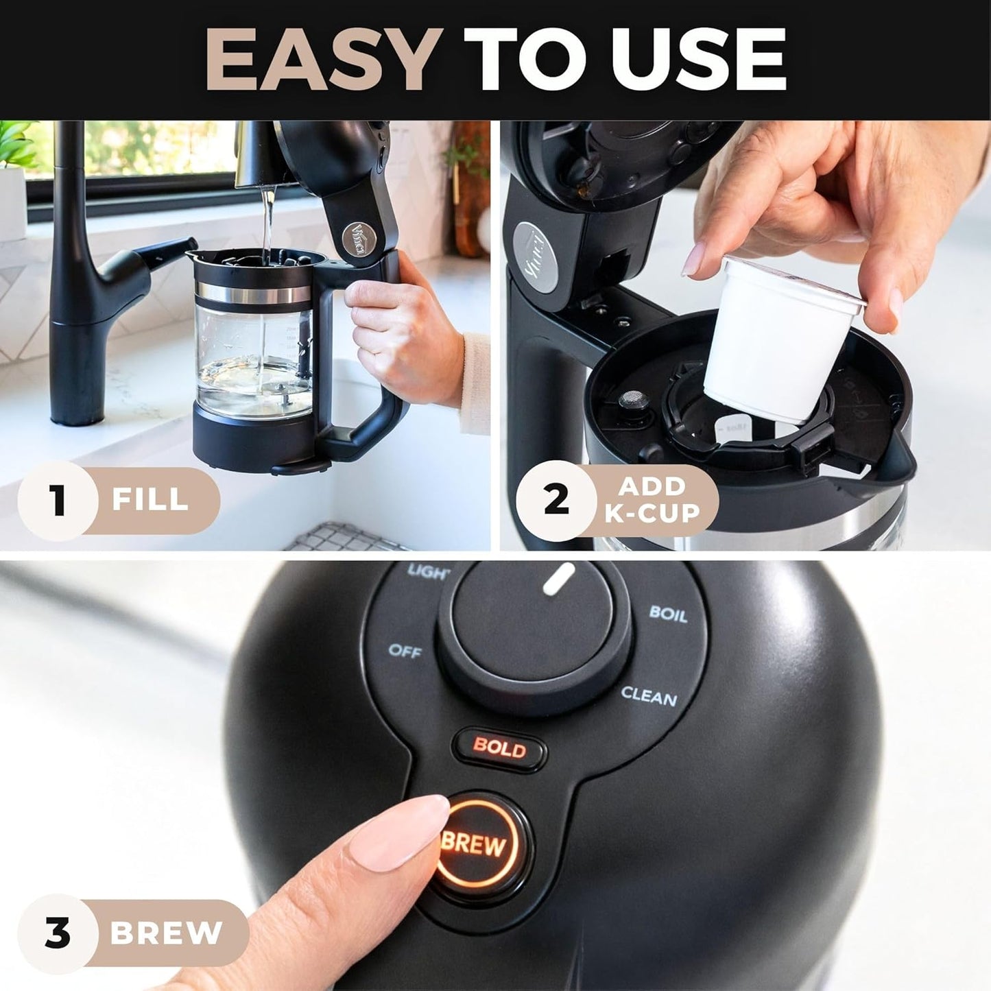 VINCI Micro Café Single-Serve Glass Coffee Brewer - Brews 4oz to 20oz | Compatible with K-Cups & Pods | Enclosed Circle Flow for Richer Flavor (Black)