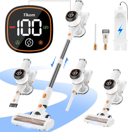 Tikom V500 Cordless Vacuum Cleaner - 40000Pa Suction, LED Touch Screen, Lightweight Design for Pet Hair & Hard Floors