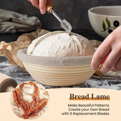 Banneton Bread Proofing Baskets Set - 9-Inch Round & 10-Inch Oval | Sourdough Starter Kit