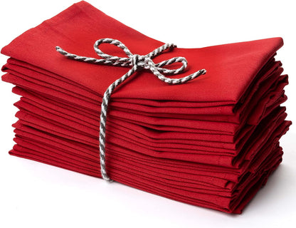 PERLLI Christmas Red Cloth Dinner Napkins - Soft Cotton Blend, 18x18 Inches, 12 Pack | Washable & Reusable Table Decor