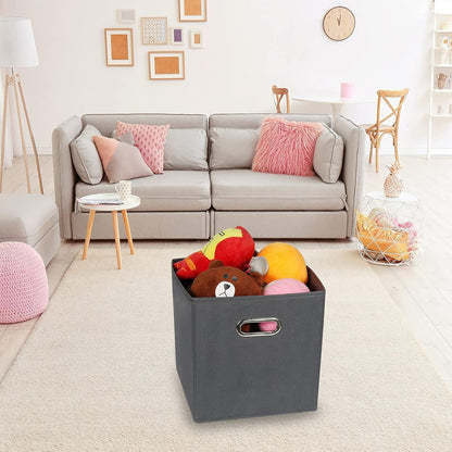 Skiennix Fabric Cube Storage Bins - Foldable Organizer with Dual Handles | Set of 6, Gray