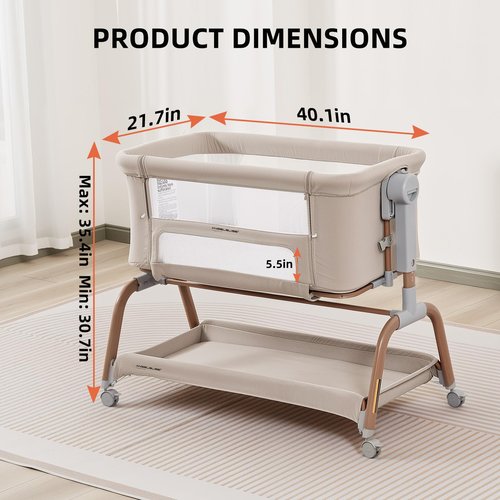 ANGELBLISS 3 in 1 Baby Bassinet, Rocking Bassinets Bedside Sleeper with Comfy Mattress and Wheels, 6 Height Adjustable Easy Folding Portable Bedside Crib for Newborn Infant (Khaki)