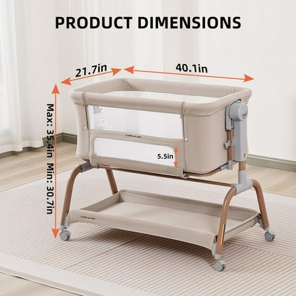 ANGELBLISS 3 in 1 Baby Bassinet, Rocking Bassinets Bedside Sleeper with Comfy Mattress and Wheels, 6 Height Adjustable Easy Folding Portable Bedside Crib for Newborn Infant (Khaki)