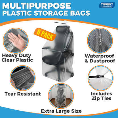 Storage Standard Large Clear Plastic Bags - Waterproof Heavy-Duty 6-Pack for Rugs & Oversized Items | 45 x 65 Inches