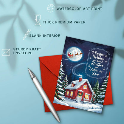 Regine Switzerland Christmas Card - Cozy Winter Cottage Design for Brother & Sister-in-Law | 5.3''x8'' with Red Envelope