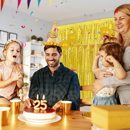 Skiennix Gold Fringe Curtain Backdrop - Tinsel Streamers for Birthday & Graduation Parties | 2 Pack
