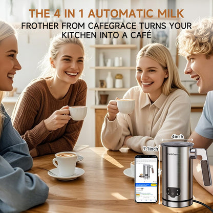 Milk Frother, 4-in-1 Milk Frother and Steamer, Electric Milk Steamer with Keep Warm Function, Automatic Warm and Cold Foam Maker for Coffee, Latte, Hot Chocolate, Macchiato, Cappuccinos