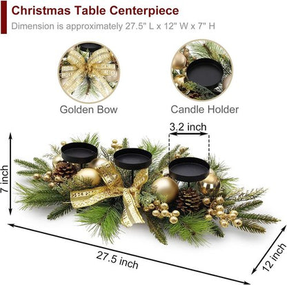 Gold Glittery Christmas Candle Centerpiece - Festive Berries & Pinecones | 27.5 Inch