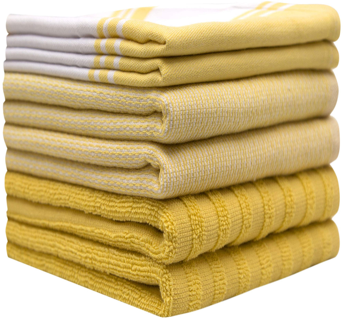 Premium Kitchen Towels (20”x 28”, 6 Pack) | Large Kitchen Hand Towels | Kitchen Towels Cotton | Flat & Terry Towel | Highly Absorbent Tea Towels Set with Hanging Loop | Wide Stripe Yellow