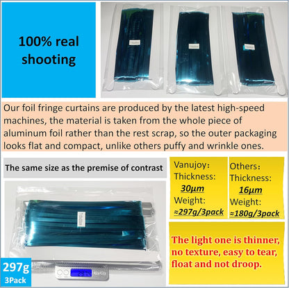 Skiennix Teal Blue Tinsel Foil Fringe Backdrop Curtains - 3PC Set for Birthday & Graduation Decor