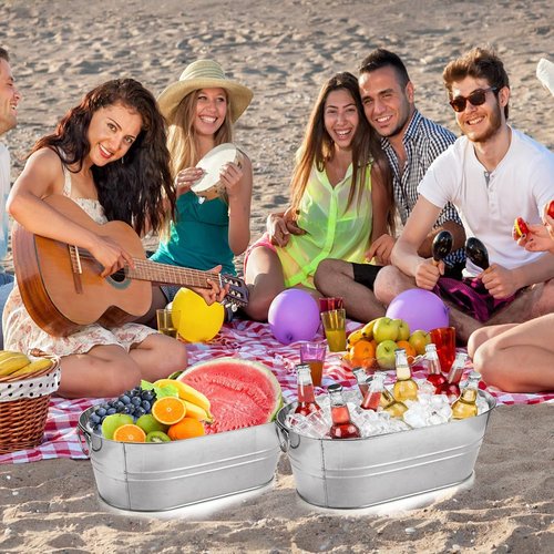 CertBuy 4 Pack Galvanized Tub 4 Gallon Ice Bucket with Handle Large Metal Champagne Drink Bucket Galvanized Ice Buckets for Parties Mimosa Bar Cocktail Bar