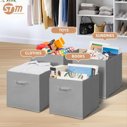 Storage Maniac 13-Inch Collapsible Storage Cubes - 10 Pack Durable Fabric Bins for Organization | Grey