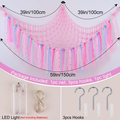 FIOBEE Stuffed Animals Net or Hammock with LED Light, Toy Hammock Hanging Stuffed Animals Storage Organizer Holder Room Décor for Nursery Kids Bedroom