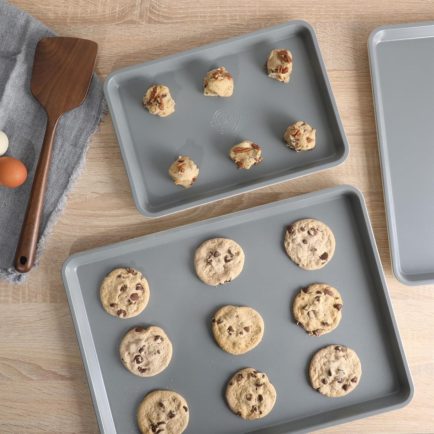 Sur La Table Cookie Sheet Set - Nonstick Carbon Steel Baking Pans (13, 15, 18 Inch) - Grey Easy-Clean Trays for Cookies & Roasting