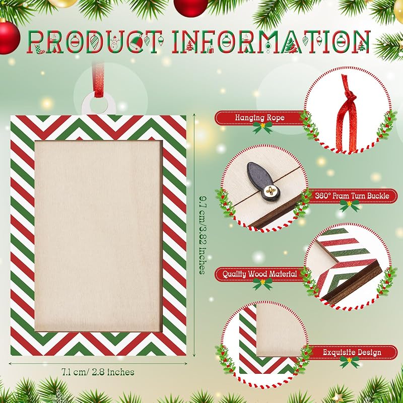 4 x 6 Inch Christmas Photo Frame - Striped Wooden Tabletop Ornament (Variation: Christmas Striped)