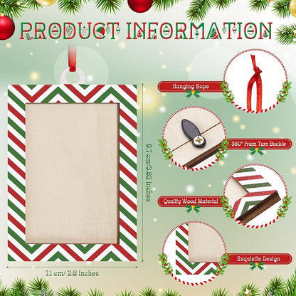 4 x 6 Inch Christmas Photo Frame - Striped Wooden Tabletop Ornament (Variation: Christmas Striped)
