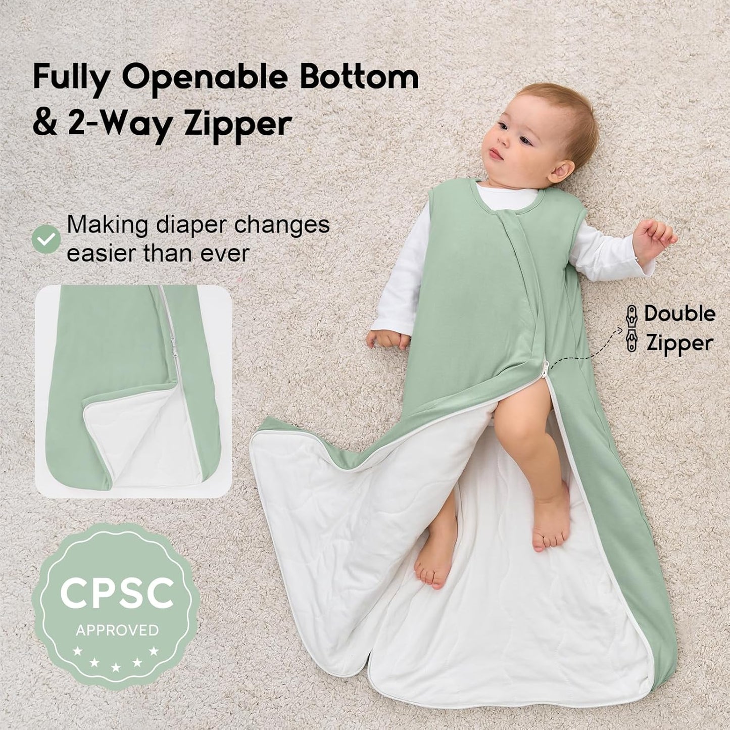 Yoofoss Baby Sleep Sack - Super Soft Rayon Made from Bamboo | 1.0 Tog, 6-12 Months, 2-Way Zipper