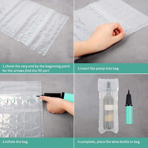 5 Pack Wine Bottle Travel Bags with Pump - Inflatable Protective Air Column Bags for Shipping & Luggage