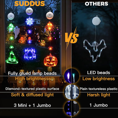 Suddus Halloween Lights - 3 Pack Battery Operated with Timer | Orange Pumpkin, Violet Spider & Green Witch Hat Decor