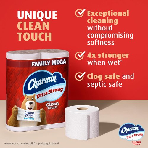 Charmin Ultra Strong Toilet Paper - 2-Ply Clean Touch | 18 Family Mega Rolls (90 Regular Rolls) - White
