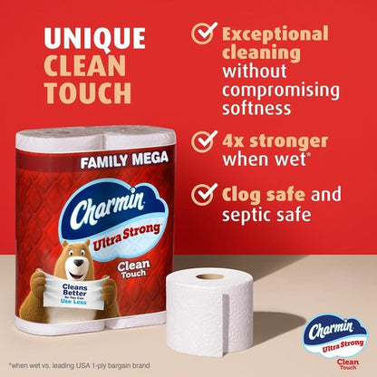 Charmin Ultra Strong Toilet Paper - 2-Ply Clean Touch | 18 Family Mega Rolls (90 Regular Rolls) - White