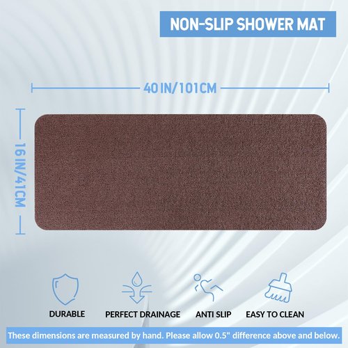 Hargiis Non-Slip Bathtub Mat, Anti Slip Shower Mat, Fast Drying Bathtub Mats, Foot Scrubber Mat, Anti Slip Mat for Tub, Floor, Bathroom, Kitchen, Home, Hotel (Brown 40"×16")