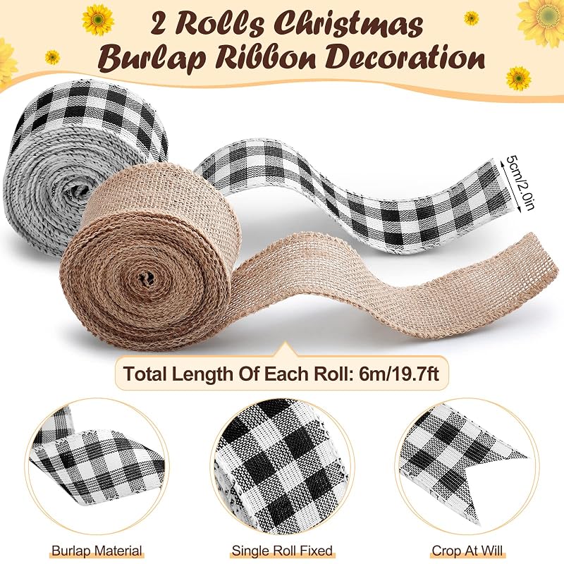 Sunflower Christmas Tree Decoration Kit - 62 Pcs with Ribbons, 4 Sizes