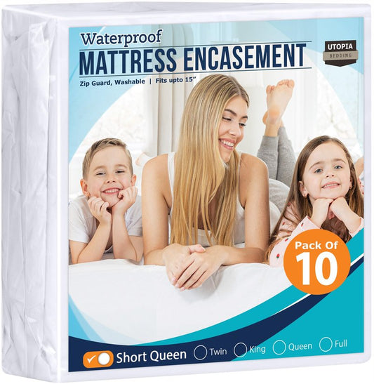 Utopia Bedding Waterproof Mattress Protector Short Queen Size (Pack of 10), Zippered Mattress Encasement Bed Bug and Dust Mite Proof, Absorbent Six-Sided Mattress Cover