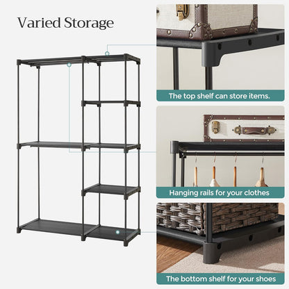 SONGMICS Portable Closet - Freestanding Clothes Rack with Shelves & Hanging Rods | Black, 44.1 x 16.9 x 65 Inches