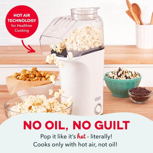 DASH Fresh Pop Popcorn Maker - Oil-Free Air Popper with Measuring Cup & Recipe Guide | 16 Cups, White