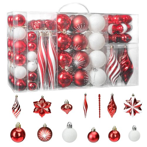 Christmas Ornaments Set, 98pcs Large Shatterproof Christmas Ball Ornaments - Red and White Tree Decorations with Hanging Loop for Holidays, Weddings, Parties