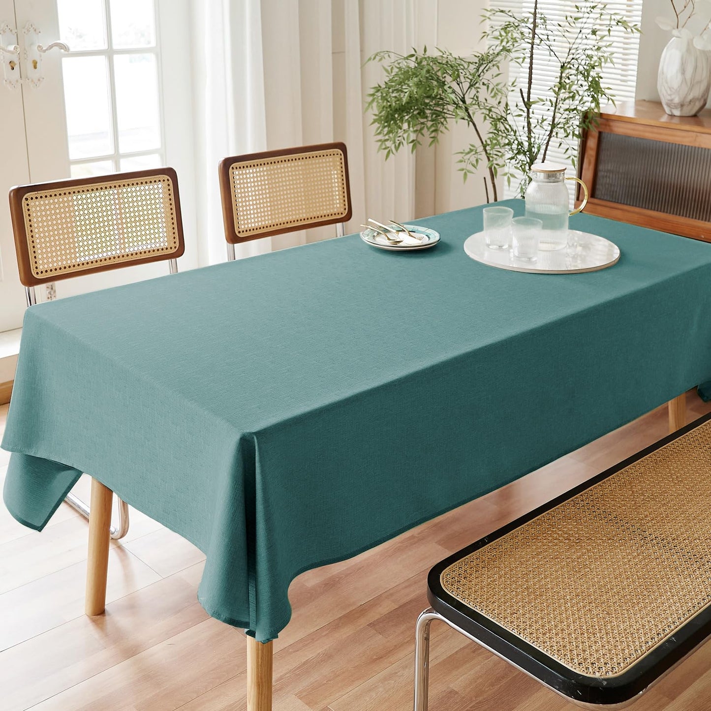 AUSSPVOCT Textured Tablecloth Rectangle 52x70 Water Resistant Spill-Proof Wipeable Table Cloth Wrinkle Free Fabric Dining Table Cover for Birthday Party Farmhouse Spring kitchen Tablecloths