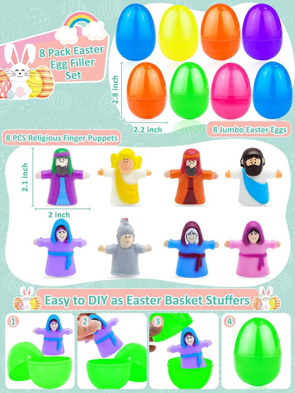 Regine Switzerland Easter Eggs - 8 Pack Religious Finger Puppets for Kids | Nativity Bible Toys