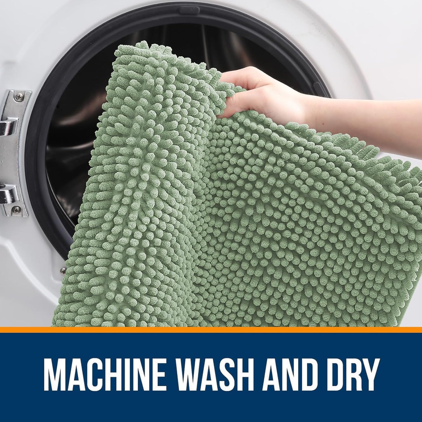 OLANLY Bathroom Runner Rugs - Soft Absorbent Chenille Bath Mats | Quick-Dry Rubber Backing, 44x24, Sage Green
