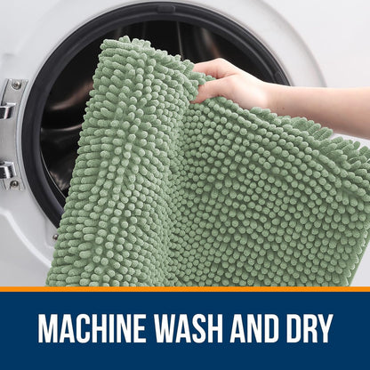 OLANLY Bathroom Runner Rugs - Soft Absorbent Chenille Bath Mats | Quick-Dry Rubber Backing, 44x24, Sage Green