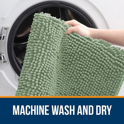 OLANLY Bathroom Rugs 40x24, Extra Soft Absorbent Chenille Bath Rugs, Rubber Backing Quick Dry, Machine Washable Bath Mats for Bathroom Floor, Tub and Shower, Home Decor Accessories, Sage Green