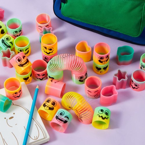 JOYIN 30 Pcs Spring Rainbow Party Favor, Mini Plastic Coil Spring Toy, Fidget Stress Coil Mini Springs Bulk Toys for Carnival Prize Birthday, Easter Goodie Bag Stuffers