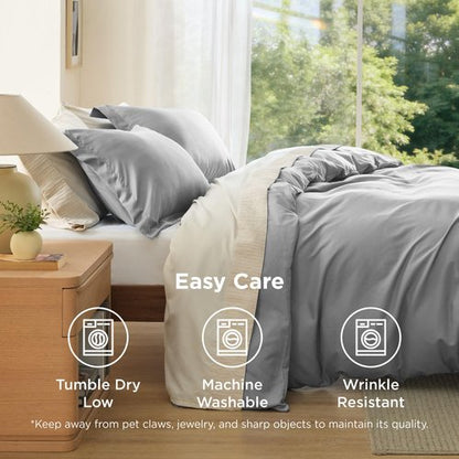 Bedsure Duvet Cover Oversized Queen Size - Soft Double Brushed Bedding Set for Kids & Adults, Zipper Closure, 3 Pieces, Includes 1 Duvet Cover (98"x98") & 2 Pillow Shams, NO Comforter, Grey