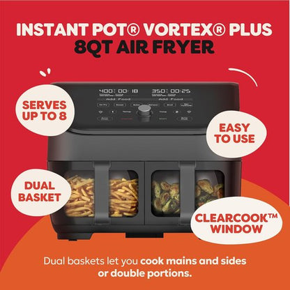 Instant Pot Vortex Plus XL 8QT Air Fryer - Clear Windows & 8-in-1 Versatility, Black