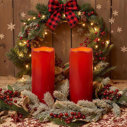 Red Burgundy Outdoor Flameless Candles with Remote, 4x10, Set of 2 (IPX5 Waterproof)