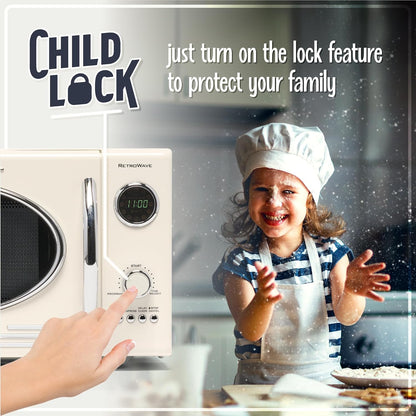 Nostalgia Retro Microwave Oven - 800-Watt Power - 0.9 Cu Ft - 12 Cooking Settings - Ivory Finish
