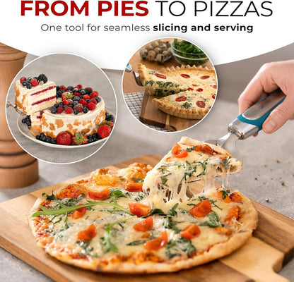 Orblue Pie Server - Serrated Stainless Steel Cake Cutter for Left or Right-Handed Chefs | Blue