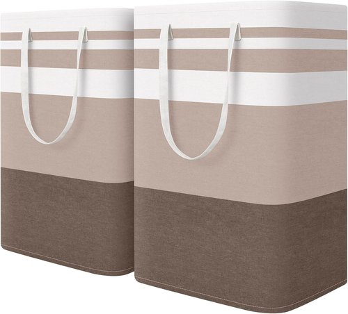 HomeHacks Large Waterproof Laundry Basket - 75L Collapsible Hamper with Extended Handles | Brown