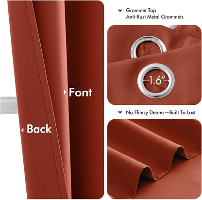 MIULEE Burnt Orange Blackout Curtains - Thermal Insulated Room Darkening Drapes | 63 Inches Long, 2 Panels