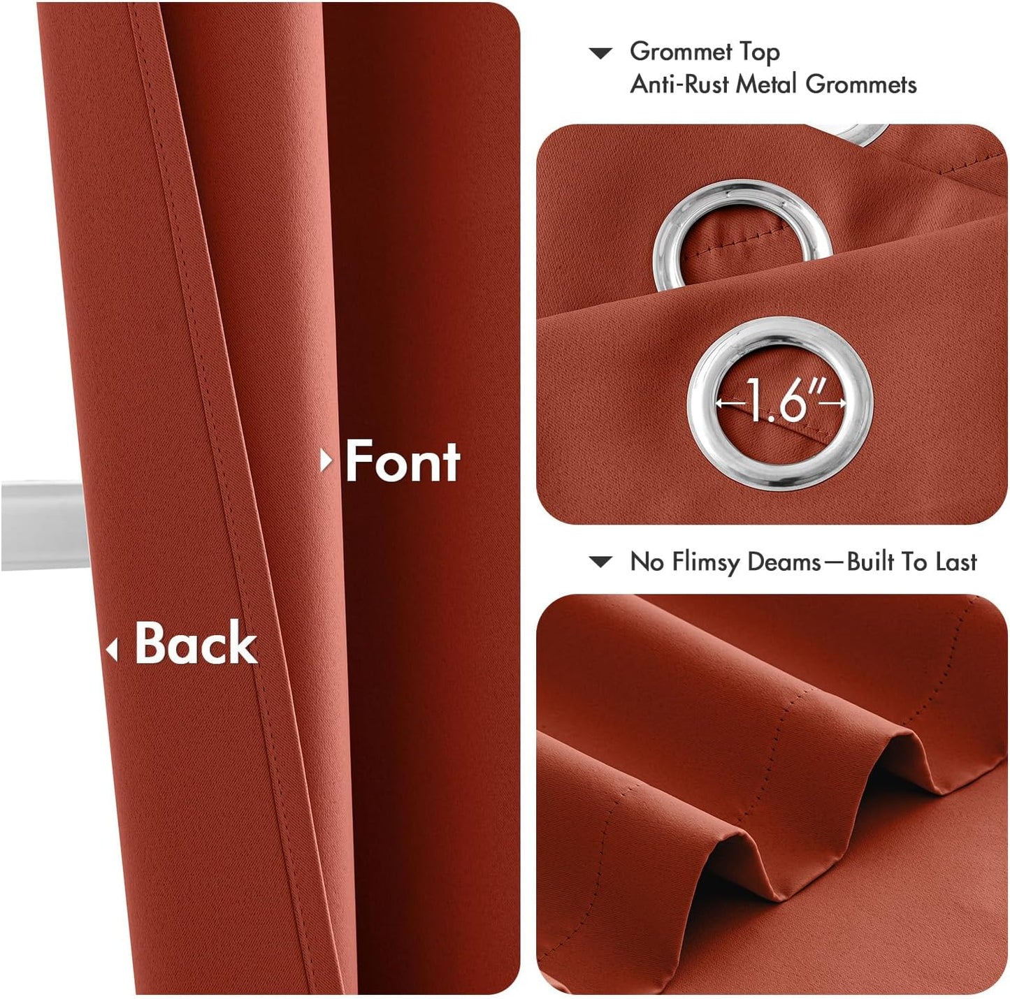 MIULEE Burnt Orange Blackout Curtains - Thermal Insulated Room Darkening Drapes | 96 Inches Long, 2 Panels